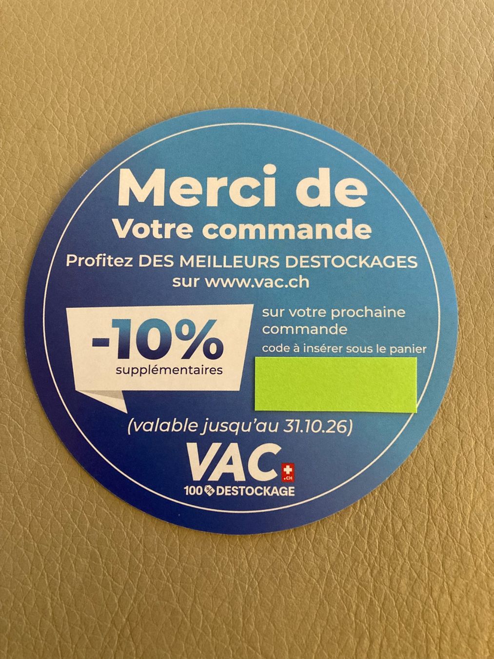 Buoni: VAC.CH code 10% – Nuovo (secondo la descrizione) da Orbe venduto da Troptroc1