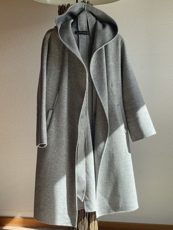 ZARA WOMAN Mantel mit Kapuze in hellgrau Wolle Gr.M
