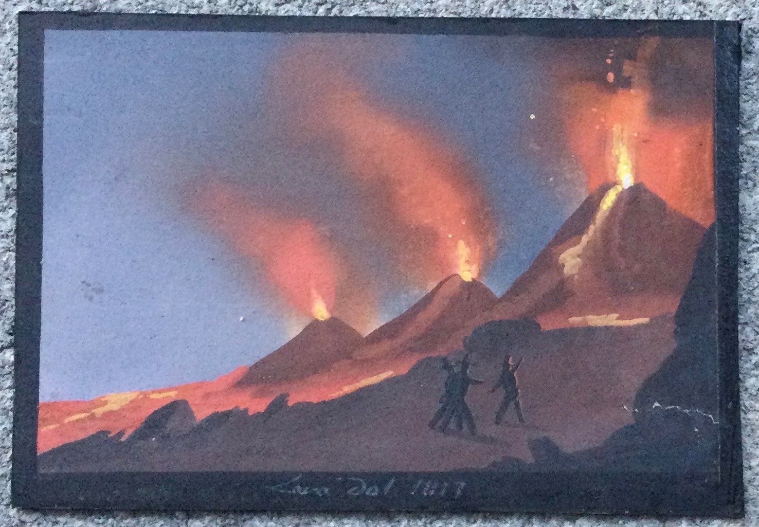 Gemälde: Antike Napoli Vulkan Gouache Gemälde – Gebraucht aus Root von