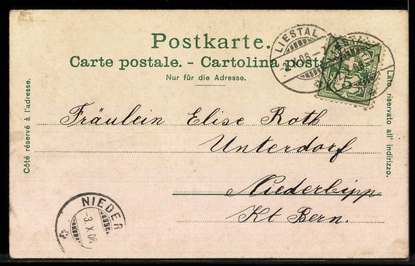 Cartoline postali: AK Liestal, Straßenpartie mit Uhrturm – Usato da Berlin venduto da bartko-reher 1