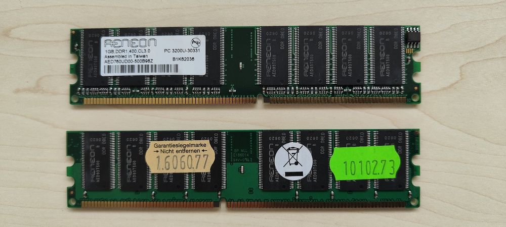 2GB (2x1GB) Aeneon DDR-RAM DDR1-RAM non-ECC PC3200U (Gebraucht) in ...