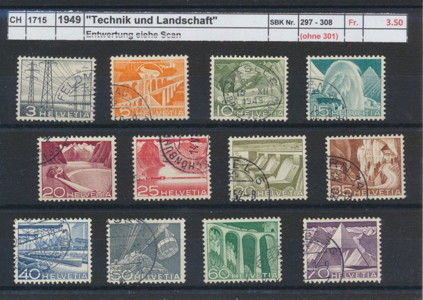Tutti i francobolli: 1949 "Technik und Landschaft", gestempelt – Usato da Winterthur venduto da Zupogeru
