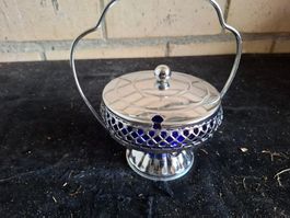 Zuckerdose  blau Glas versilbert vintage Zustan...