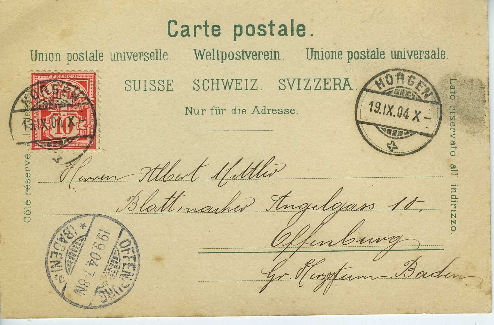 Cartoline postali: Horgen 1904 – Usato da Schleitheim venduto da Pmschlaate 1