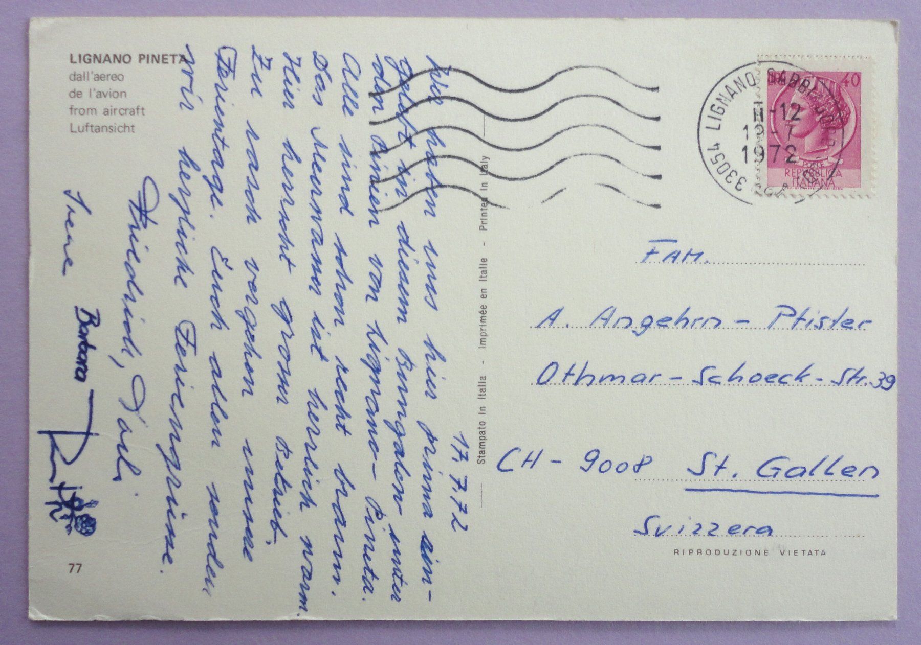 Cartoline postali: Lignano Pineta, dall' aereo – Usato da Fétigny venduto da Billy2miny 1