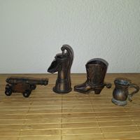 Vintage Bleistiftspitzer, Kanone, Cowboystiefel, Wasserpumpe