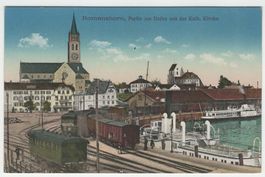 Romanshorn Hafen mit Zügen und Schiffen