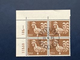Bloc de 4 timbres Suisse Helvetia 2.50 coq oblitéré