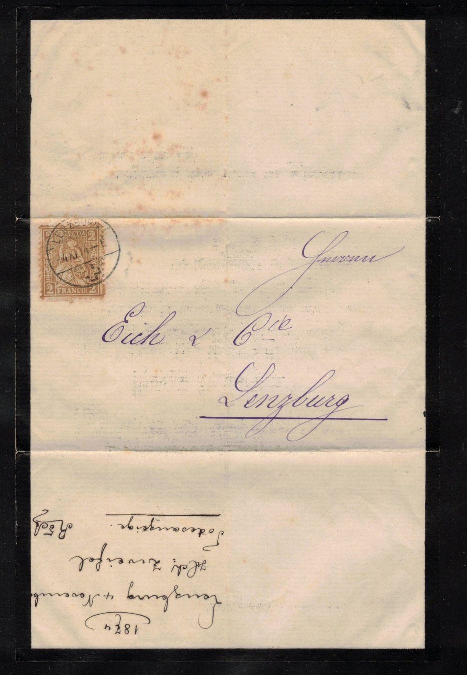 Tutti i francobolli: 1874 Falzbrief Lenzburg – Usato da Rheinau venduto da loxis