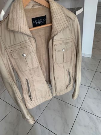 Leder Jacke Ecru