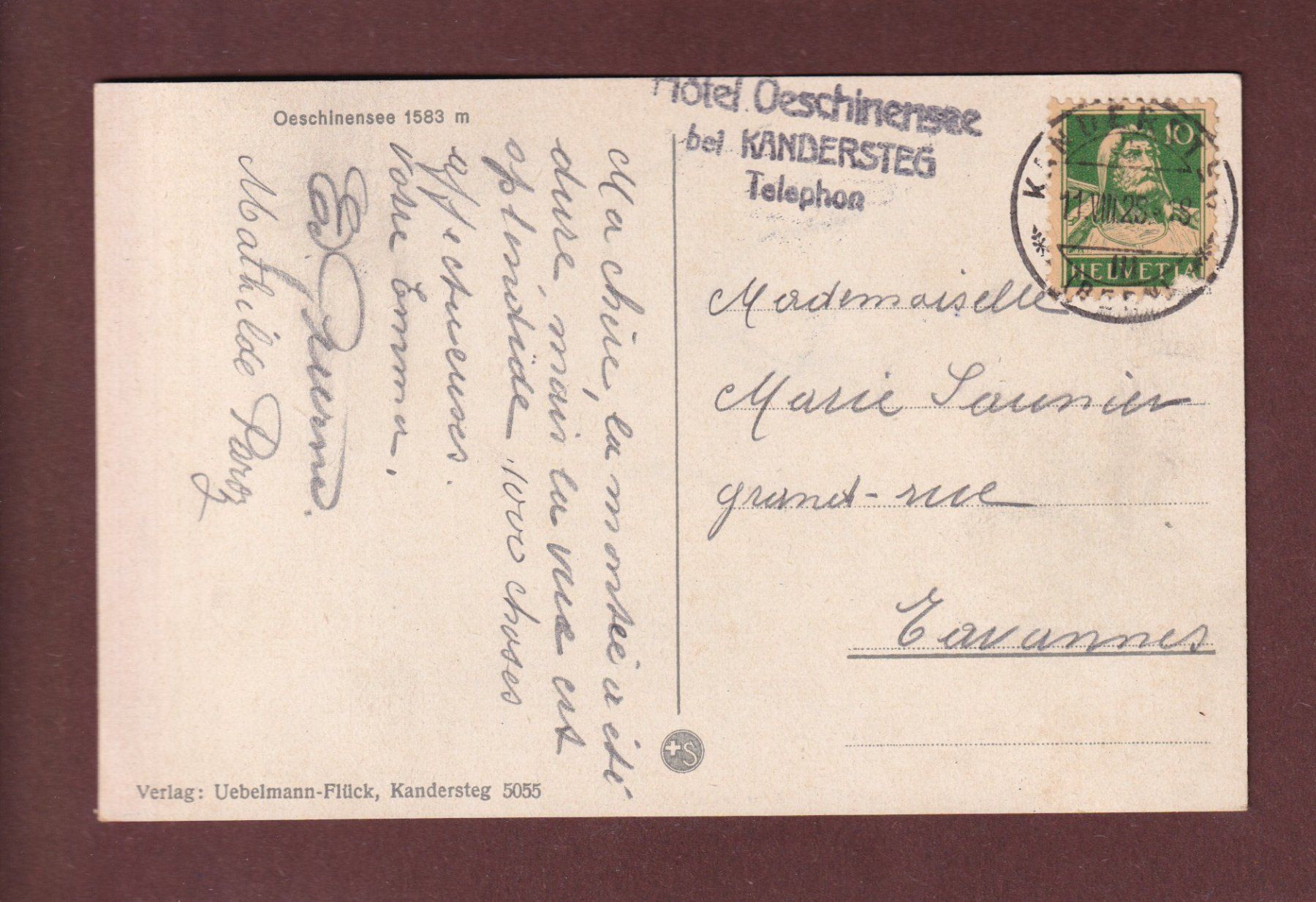 Cartoline postali: OESCHINENSEE - 1928 – Usato da Pully venduto da nicecards-shop 1