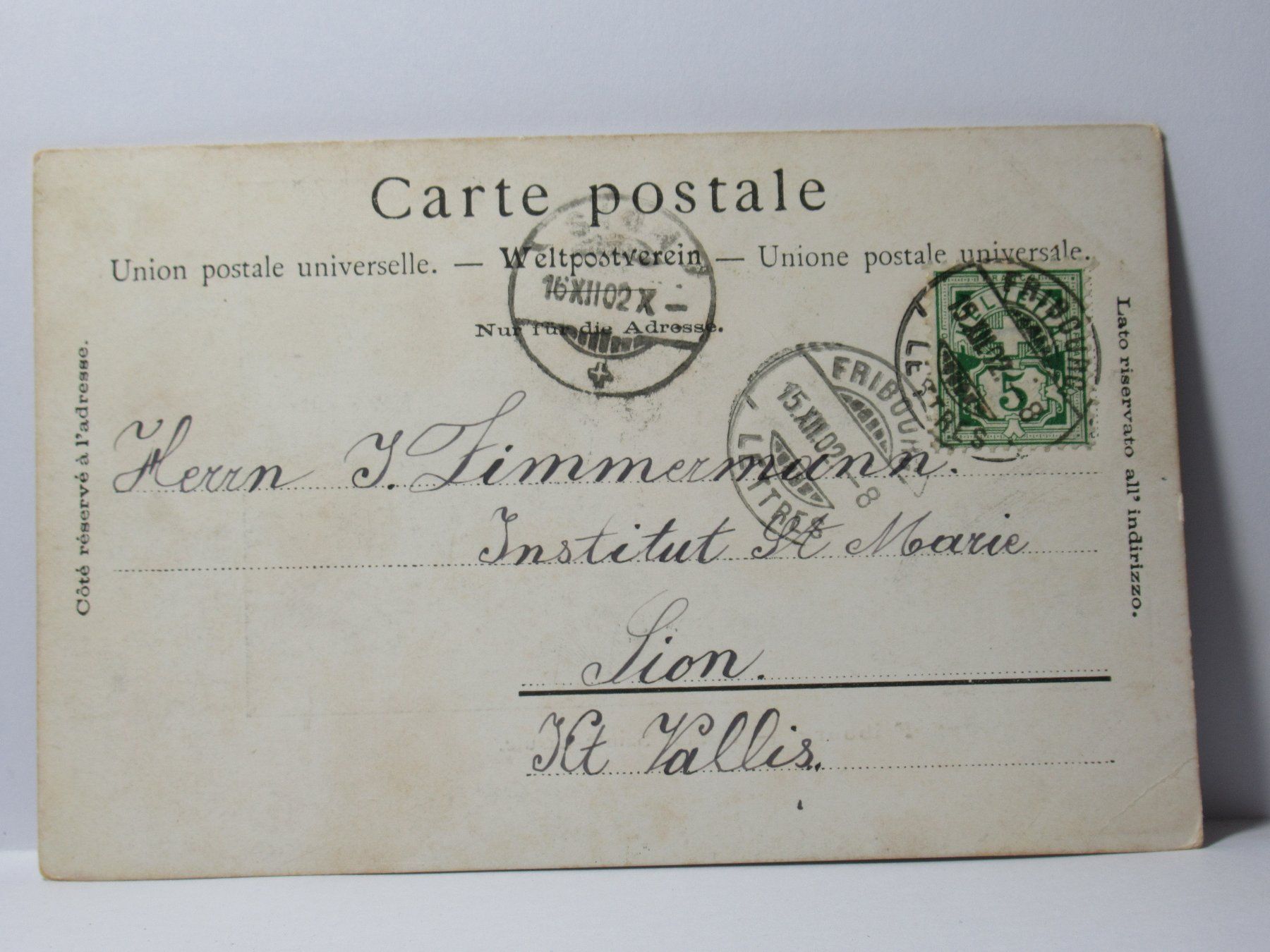 Cartoline postali: Fribourg , Institut Sainte - Ursule 1902 – Usato da Grenchen venduto da Bluemchen1900 1
