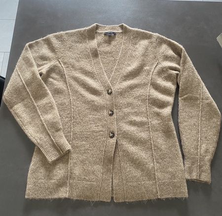 Jaquette col V Opus en laine et mohair beige camel 