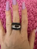 Böhmischer Ring, 5-teilig, schwarz-weiss, Beads, Handarbeit,