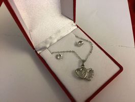 Schmuck Set:attraktive Halskette m.Herzanhänger & Ohrstecker