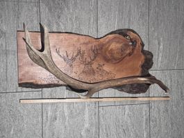 Hirschgeweih auf Massivholz – rustikale Jagd-/Chalet-Deko