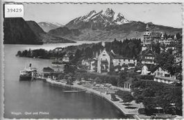 Weggis - Quai und Pilatus mit Schiff