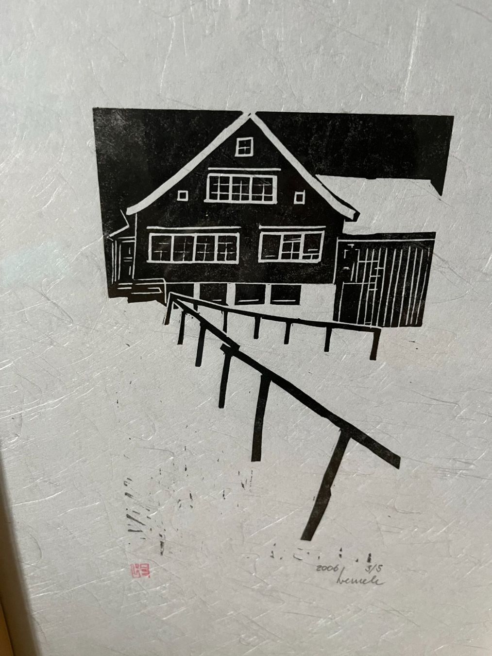 Xilografie: Holzschnitt: Haus mit Schnee, signiert – Usato da Montlingen venduto da Giardini13 1