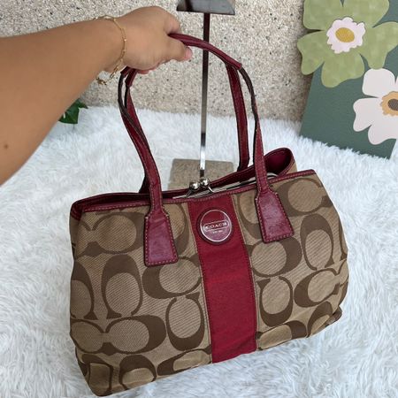 COACH Handtasche Monogramm Canvas Leder Rot 36x24cm