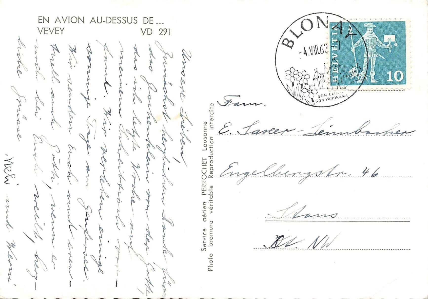 Cartoline postali: Vevey Vue générale (VD) G – Usato da Biasca venduto da Blenio71 1