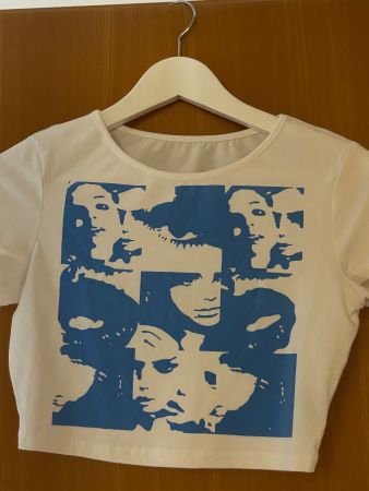 SHEIN Crop Top Weiss mit blauem Print Gr. S / 36