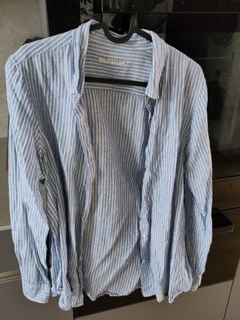 Globus Hemd Streifen Blau Weiss Leinen Baumwolle Gr 42