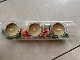 🌻 Windlicht Glas Deko 3 Teelichter romantisch