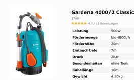 Gardena 4000/2 Classic Elektro-Regenfasspumpe