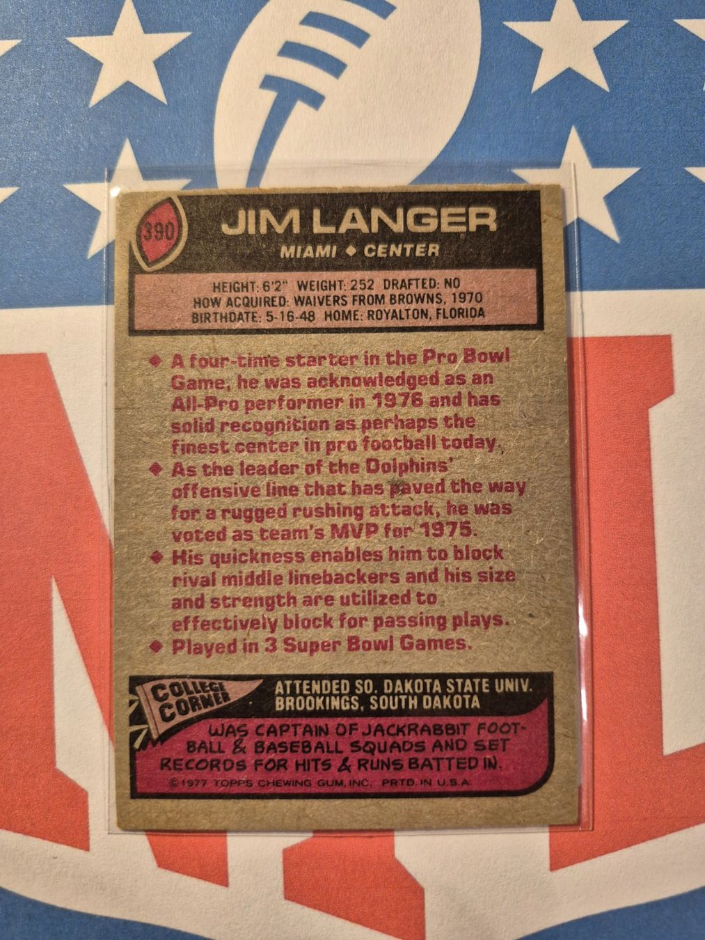NFL Carte collezionabili: NFL Jim Langer Miami Dolphins – Usato da Treiten venduto da Sauber73 1