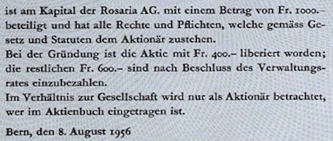Dokumente: Rosaria AG Bern - 1956 – Gebraucht aus Solothurn von Sgasche 1