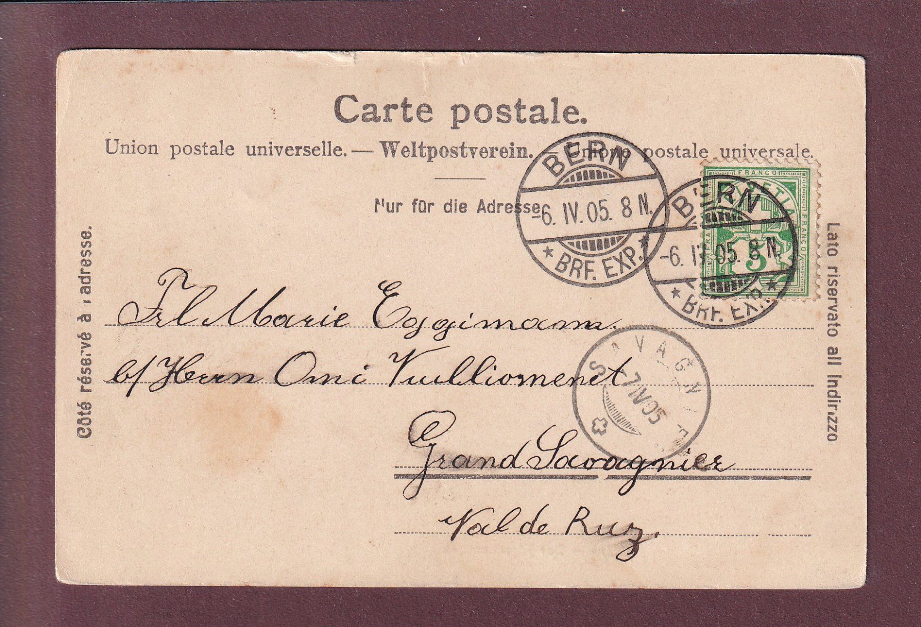 Cartoline postali: BERN - Hirschenpark - 1905 – Usato da Pully venduto da nicecards 1
