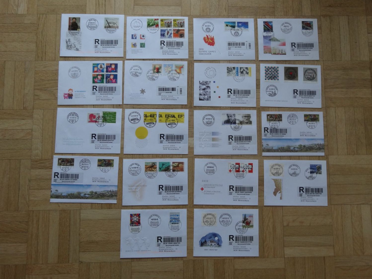 Tutti i francobolli: Timbres   Lot   18x  2010   Recommandé – Usato da Romanel-sur-Lausanne venduto da Swift13