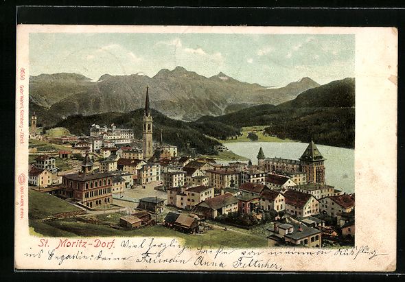 Cartoline postali: AK St. Moritz-Dorf, Gesamtansicht, 1905 – Usato da Berlin venduto da bartko-reher