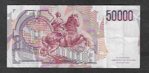 Banconote: Italien  50.000  Lire  Gebraucht – Usato da Gordola venduto da coinsandnotes 1