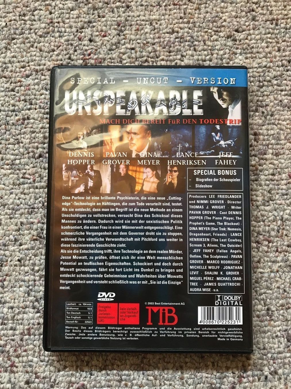Alle DVDs: Unspeakable (Special Uncut Version) - dvd – Gebraucht aus Liestal von Adam-Grey 1