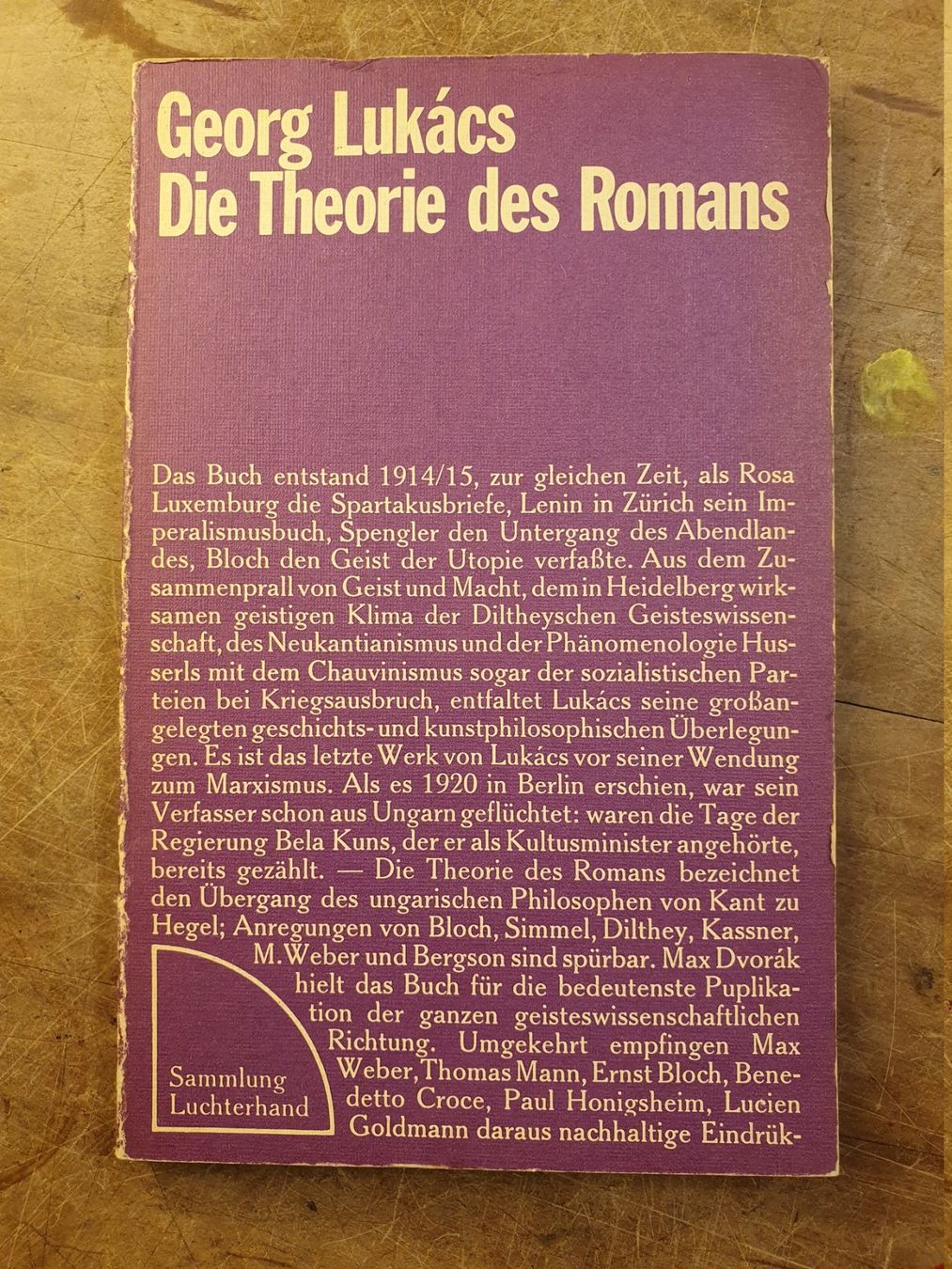 Libri: Die Theorie des Romans - George Lukacs – Usato da Zürich venduto da loosebone
