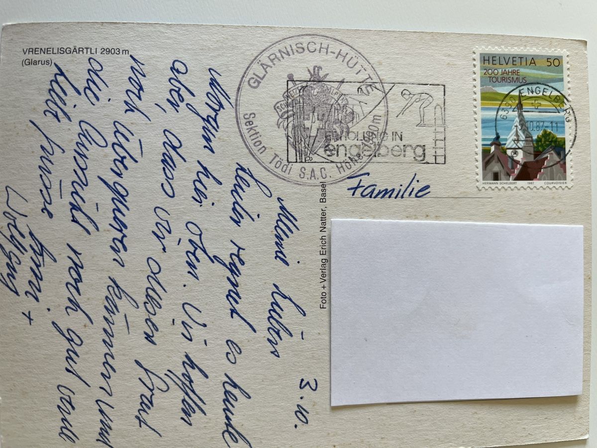 Ansichtskarten: Ansichtskarte Vrenelisgärtli, Glarus, S.A.C. Sektion Tödi – Gebraucht aus Uster von Arrayo 1