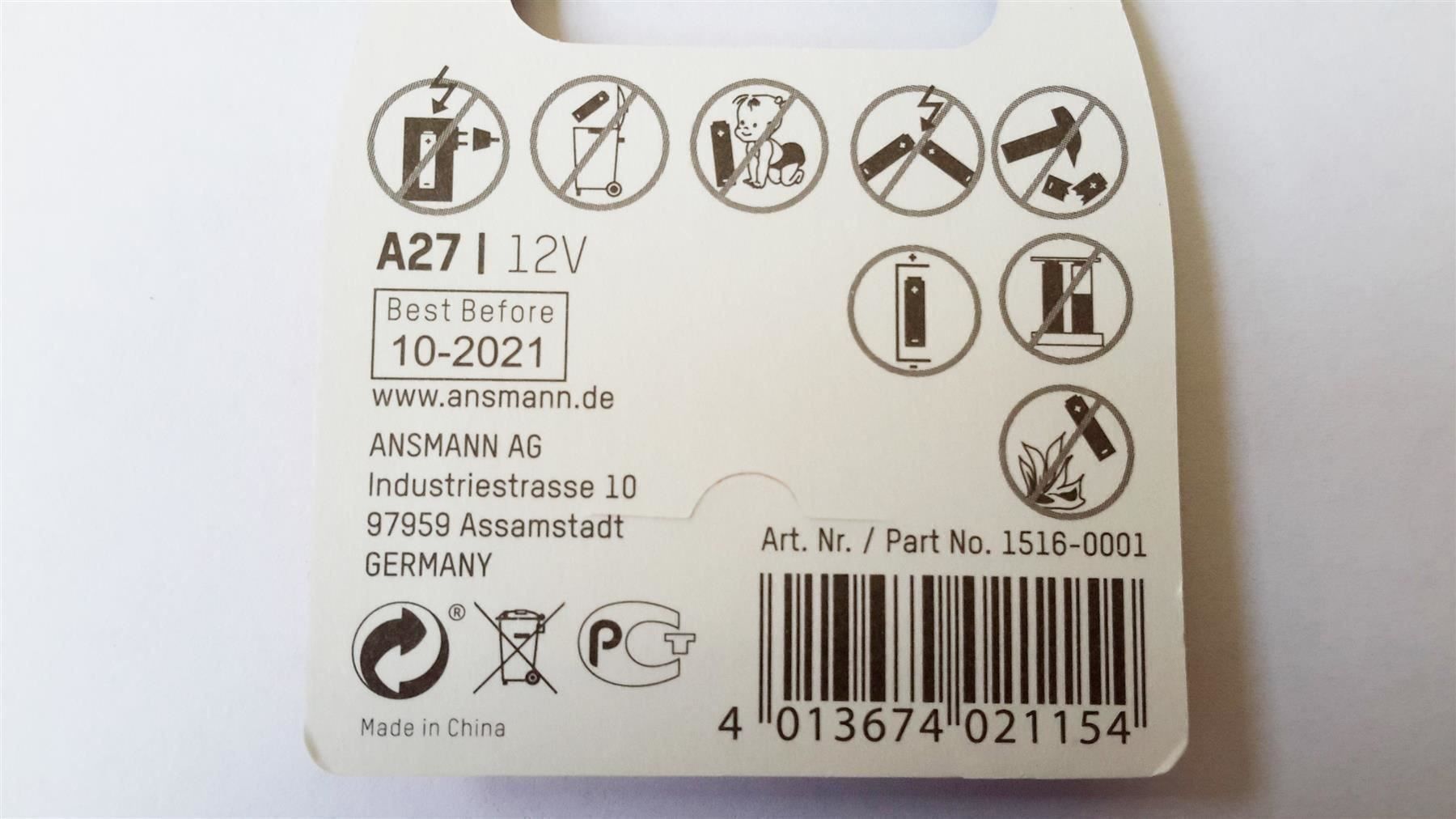 Caricatori & Batterie: Batterie Alkaline A27/LR27, 12V, ANSMANN – Nuovo e nell'imballaggio originale da St. Gallen venduto da cointec 3