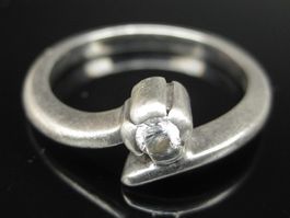 Vintage Ring Silber 925 + HW weisser Stein Blume Gr. 61