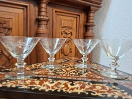 4er Set Antike Champagnerschalen Sektschalen Glas graviert