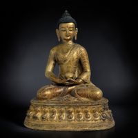 Nepal Buddha Skulptur Bronze vergoldet 29cm groß Meditation