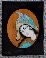 Yazd Baf ?, Persische Malerei, Frauenkopf, Kalligrafie, Iran