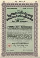 DR Schatzanweisung des 500 Reichsmark 1941 IV + Coupons !!!