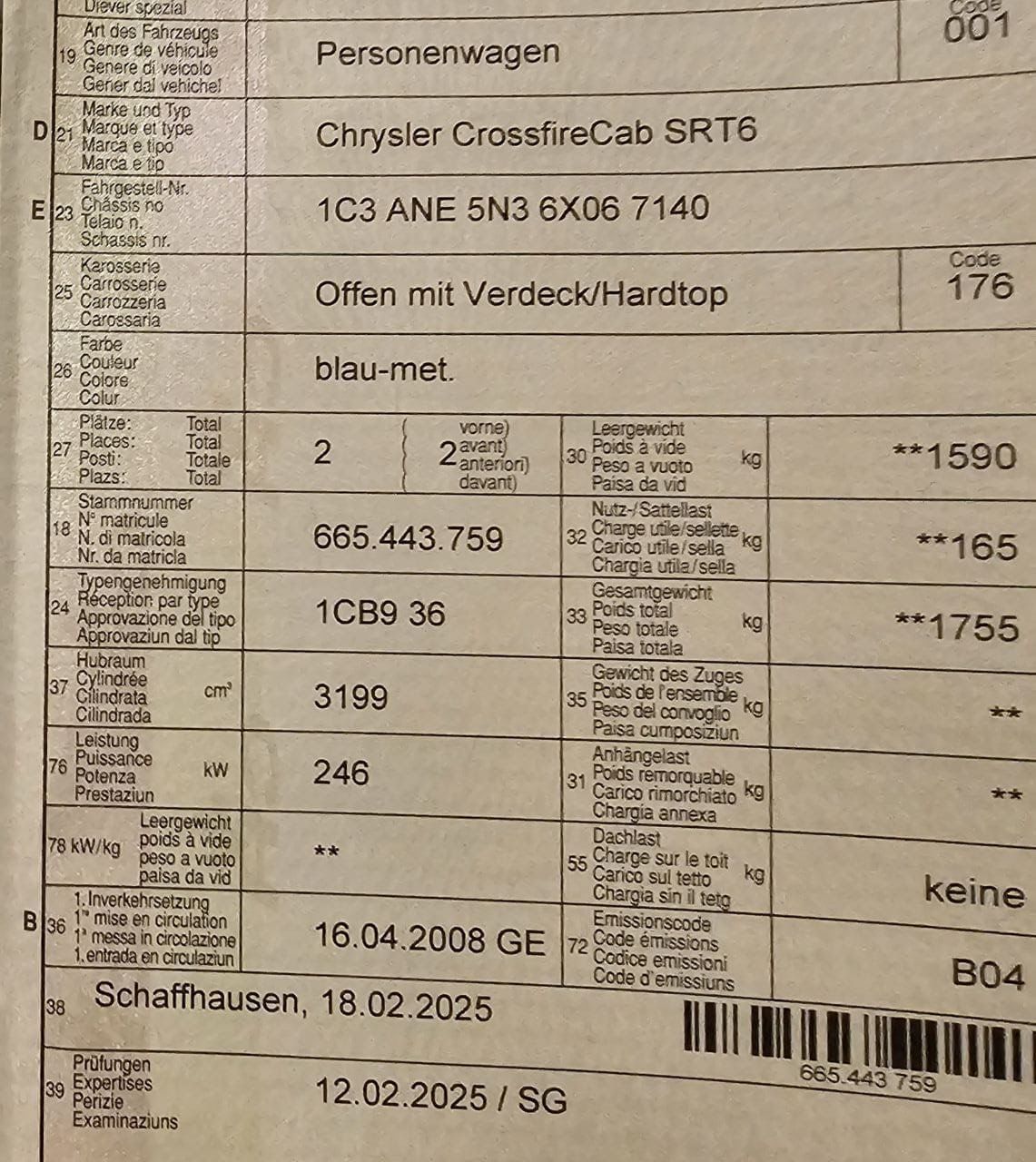 Chrysler Automobili: Chrysler Crossfire Cabriolet SRT 6 – Usato da Siblingen venduto da Alpina8 6
