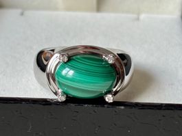 Ring Malachit, 4 Brillanten, Silber 925, Gr. 60