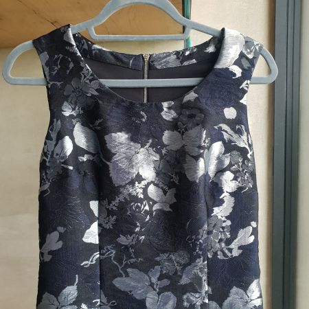 🐸 COCKTAILKLEID JACQUARD KLEID Schwarz Marine Silber 36