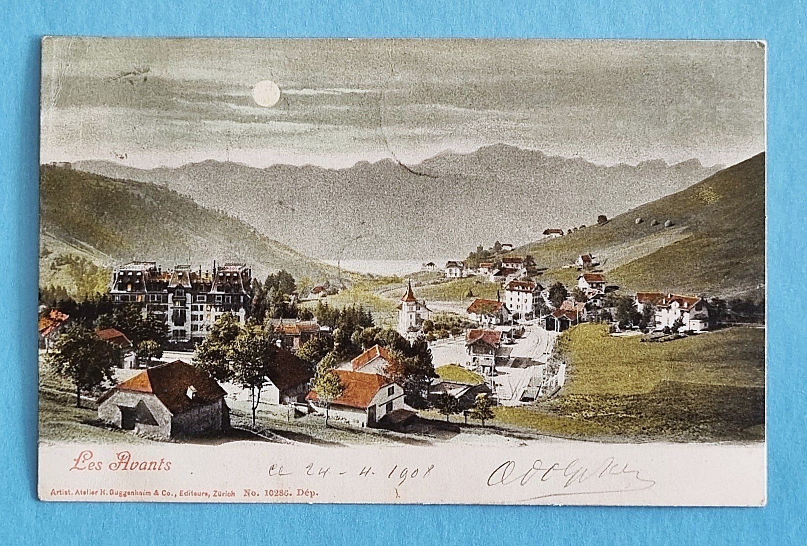 Cartoline postali: Les Avants - Gare MOB - Mondschein - 1908 – Usato da Rothrist venduto da RROENK