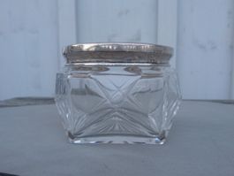 Glas Dose - Art Deco - 835 Silberdeckel