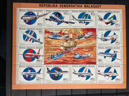 Madagaskar 1993 Zd-Bogen Flugzeuge Fluggesellschaften postfr
