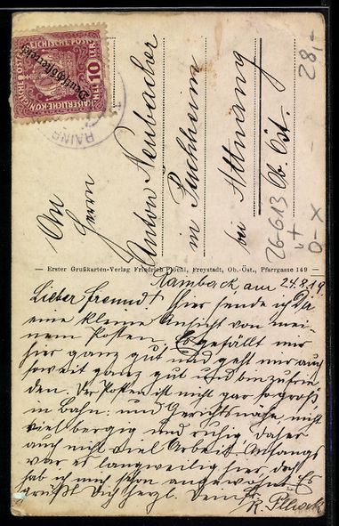 Cartoline postali: Handgemalt: Rainbach b. Freystadt, Pfarr – Usato da Berlin venduto da bartko-reher 1